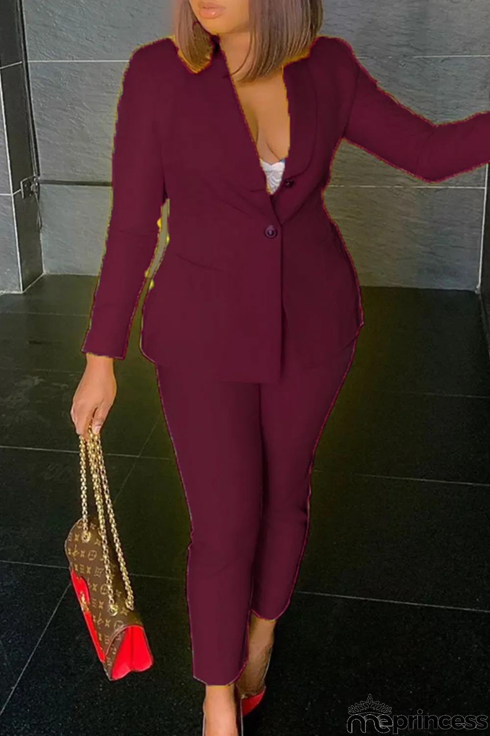 Yellow Fashion Casual Solid Cardigan Pants Turn-back Collar Long Sleeve Two Pieces