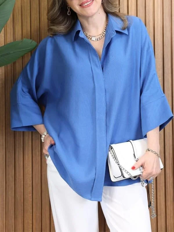Casual Lapel Loose Hidden Button Shirt (Buy 2 Free Shipping)