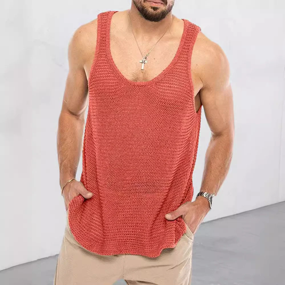 Wongn Wongn Spring And Summer Men's Casual Top Tank Top Sleeveless Knit Pure Color Men's Sweater Vest