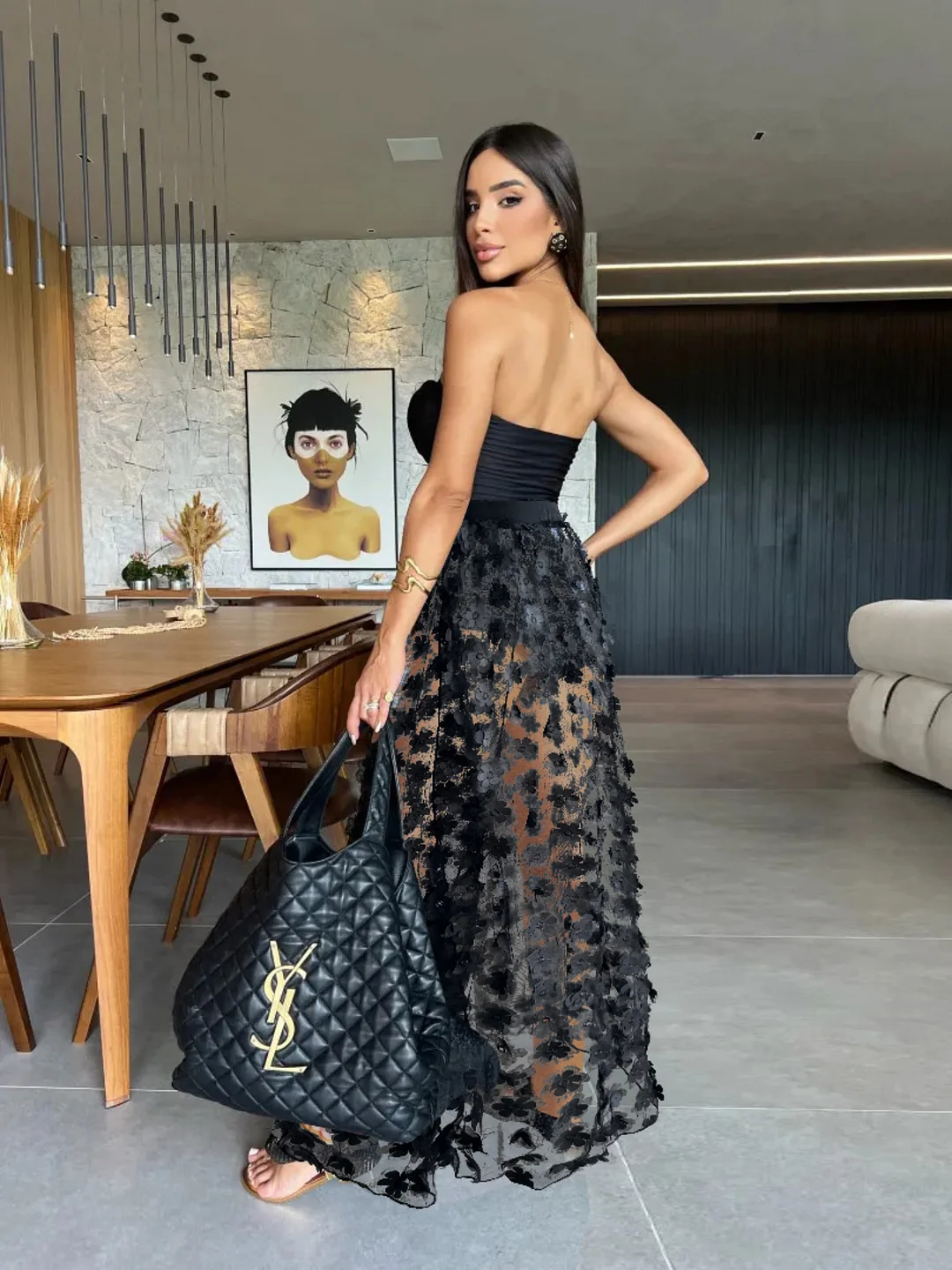 Uveng Pure Black One-Piece Swimsuit Women 2025 New Half-Body Dress Two-Piece Swimsuit Swimsuit