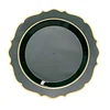 10 Pack | 10" Hunter Emerald Green Plastic Dinner Plates Disposable Tableware Round With Gold Scalloped Rim