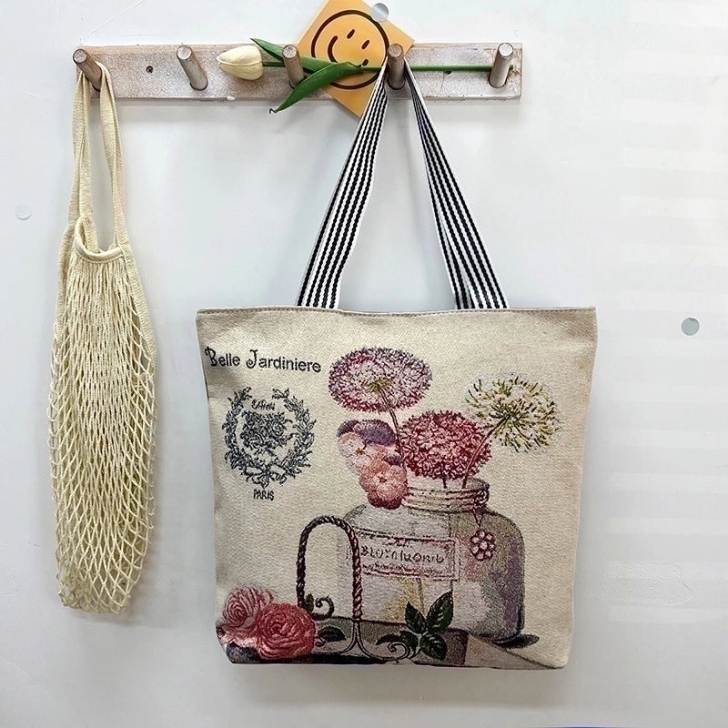 Women’s Vintage Style Flower Canvas Shopping Bags