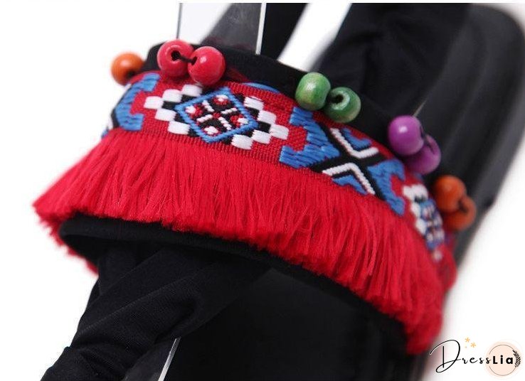 Bohemian Tasseled Flat Heel Sandals Clip Toe Shoes