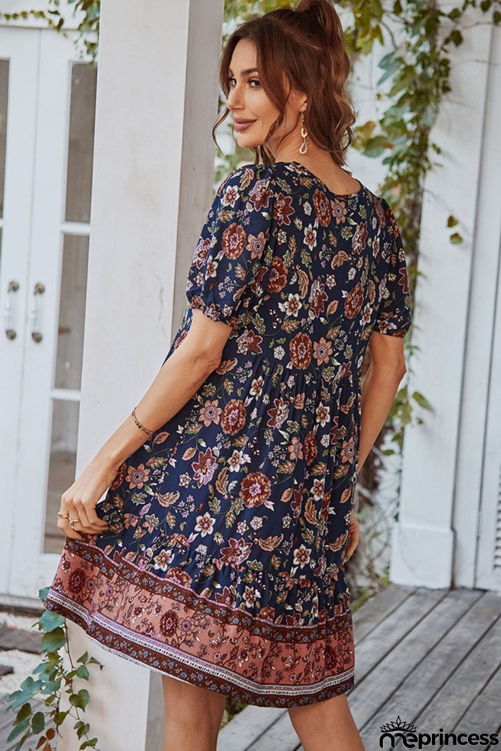 Tie Neck Short Sleeve Mini Dress