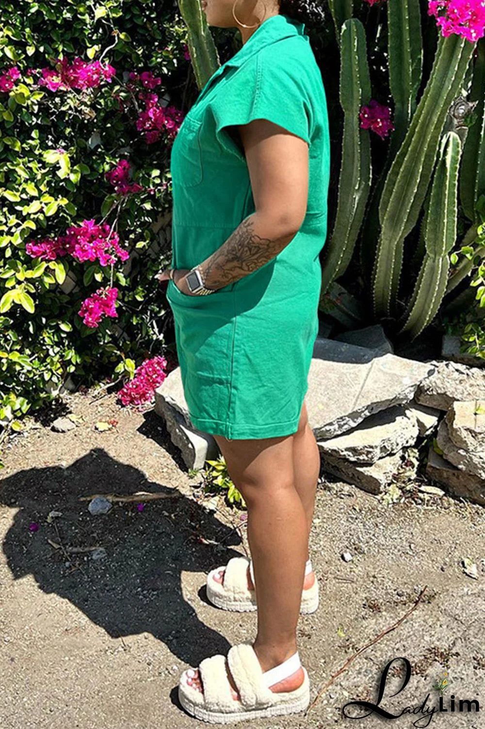 Pink Fashion Casual Solid Patchwork Turndown Collar Regular Romper