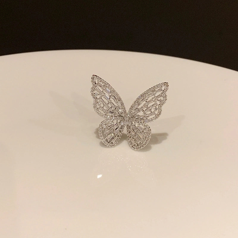 Fashion Heart Shape Butterfly Copper Plating Zircon Open Ring