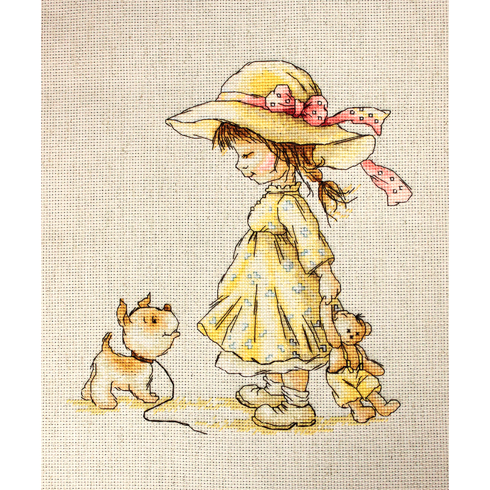 

Smiley Girl - 11CT Stamped Cross Stitch - 40*45CM, 501 Original