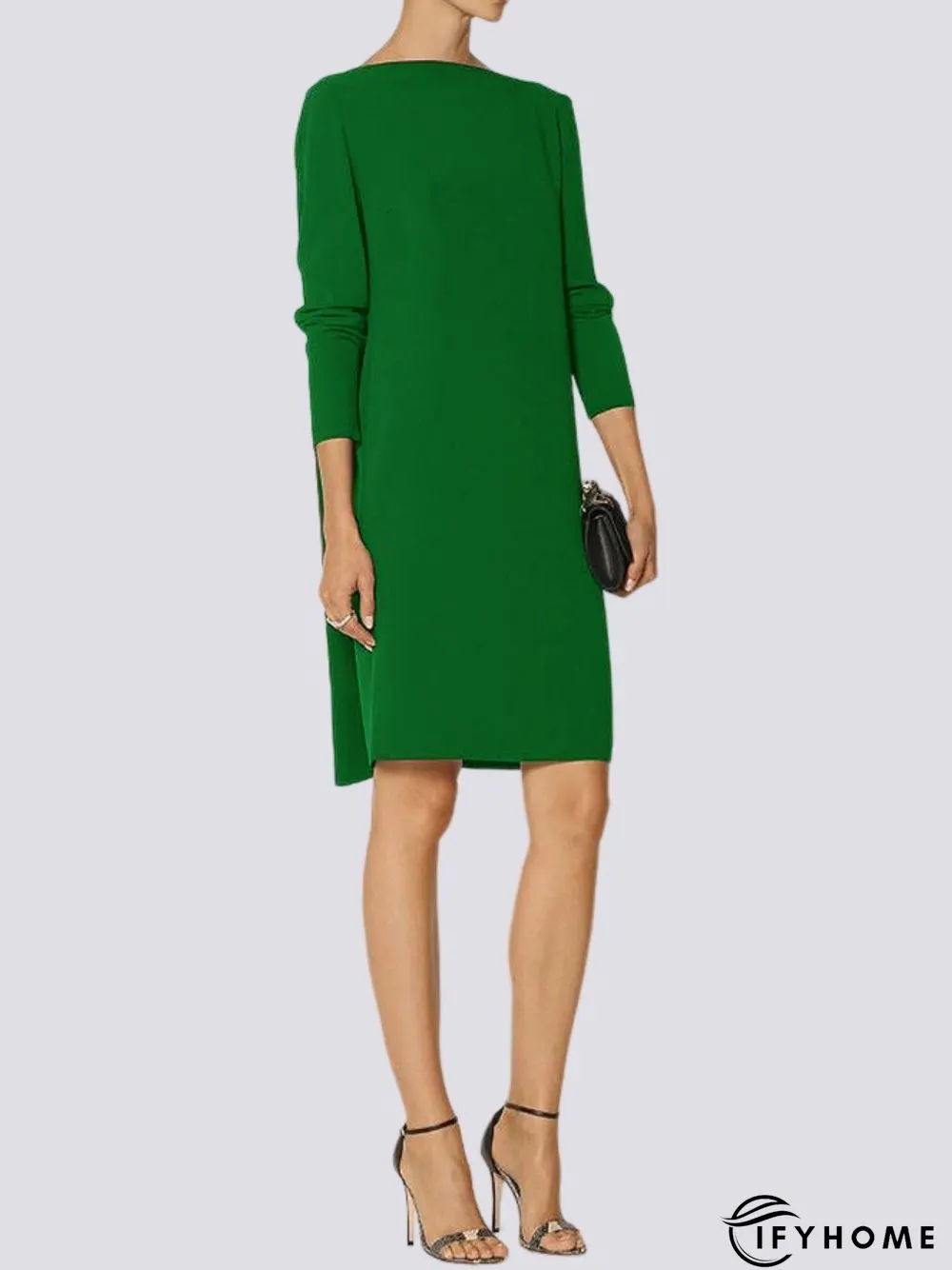 High Elasticity Loose Long sleeve H-Line Elegant Boat Neck Dress | IFYHOME