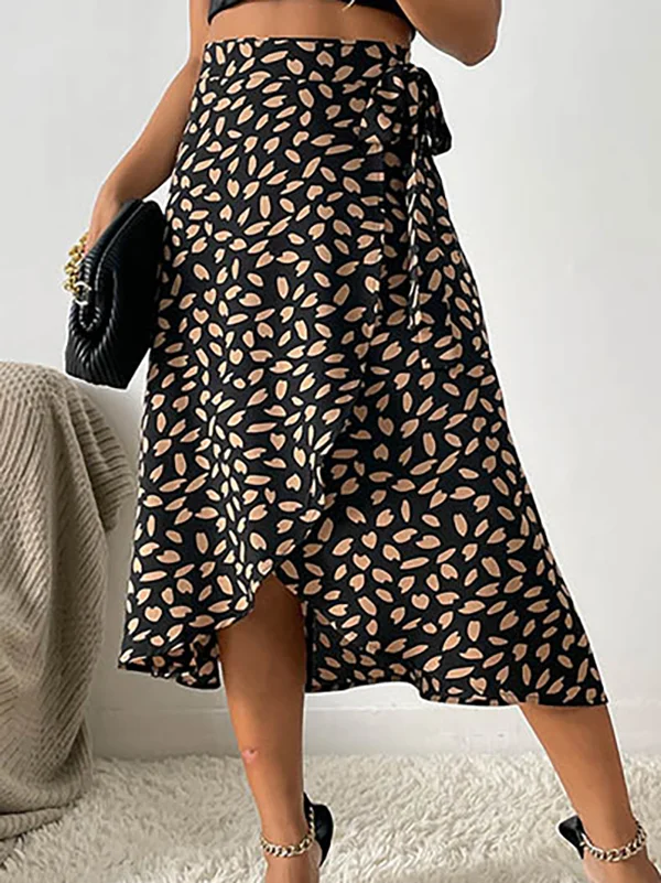 Tied Waist Split-Front Printed Loose High-Low Skirts Bottoms