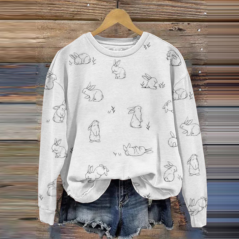 Women's Cute Bunny Print Easter Casual Sweatshirt wearshes