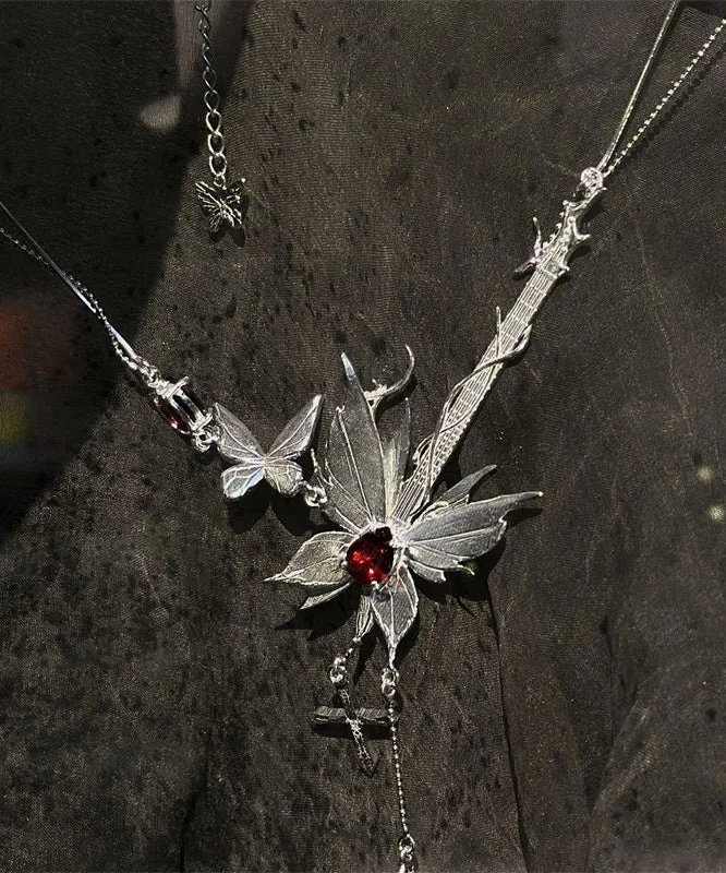 Fine Silk Sterling Silver Butterfly Gem Stone Pendant Necklace