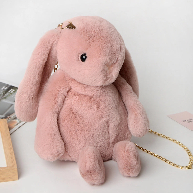 Women’s Plush Rabbit Streetwear Asymmetrical Dress Zipper Crossbody Bag