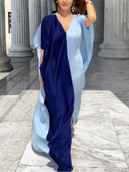 High Fashion Satin Color Block Dress Robe-inspireuse