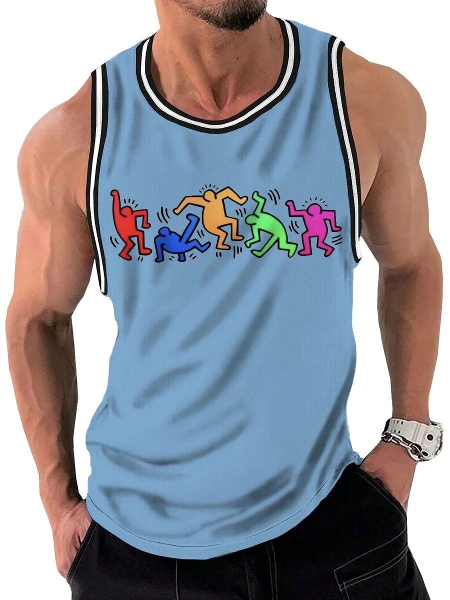 Colorful Pop Crowd Print Casual Round Neck Tank Top