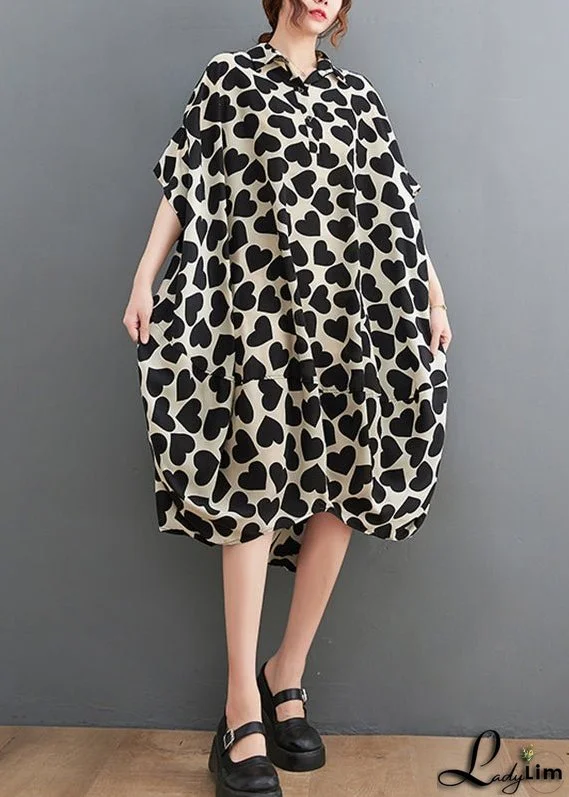Fashion Peter Pan Collar Love Print Long Dresses Short Sleeve