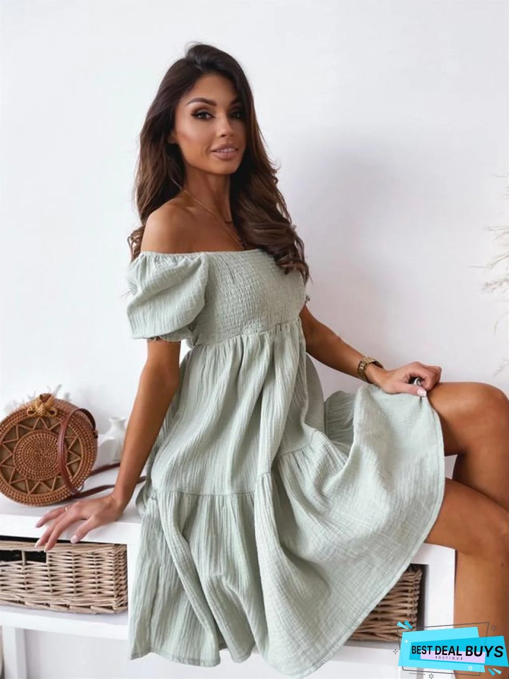 One-neck Chest-wrapped Loose Dress White Dresses