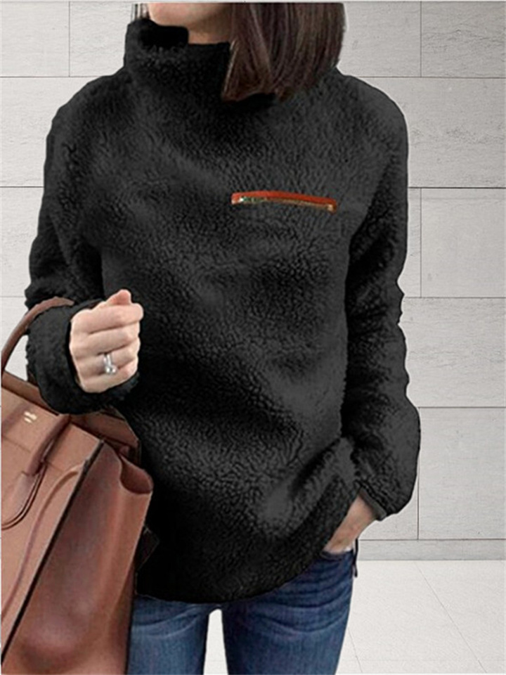 Autumn Solid Color New Sweater Slim Type High Neck Pullover Women's Fashion Zipper High Neck Bottoming Tops
