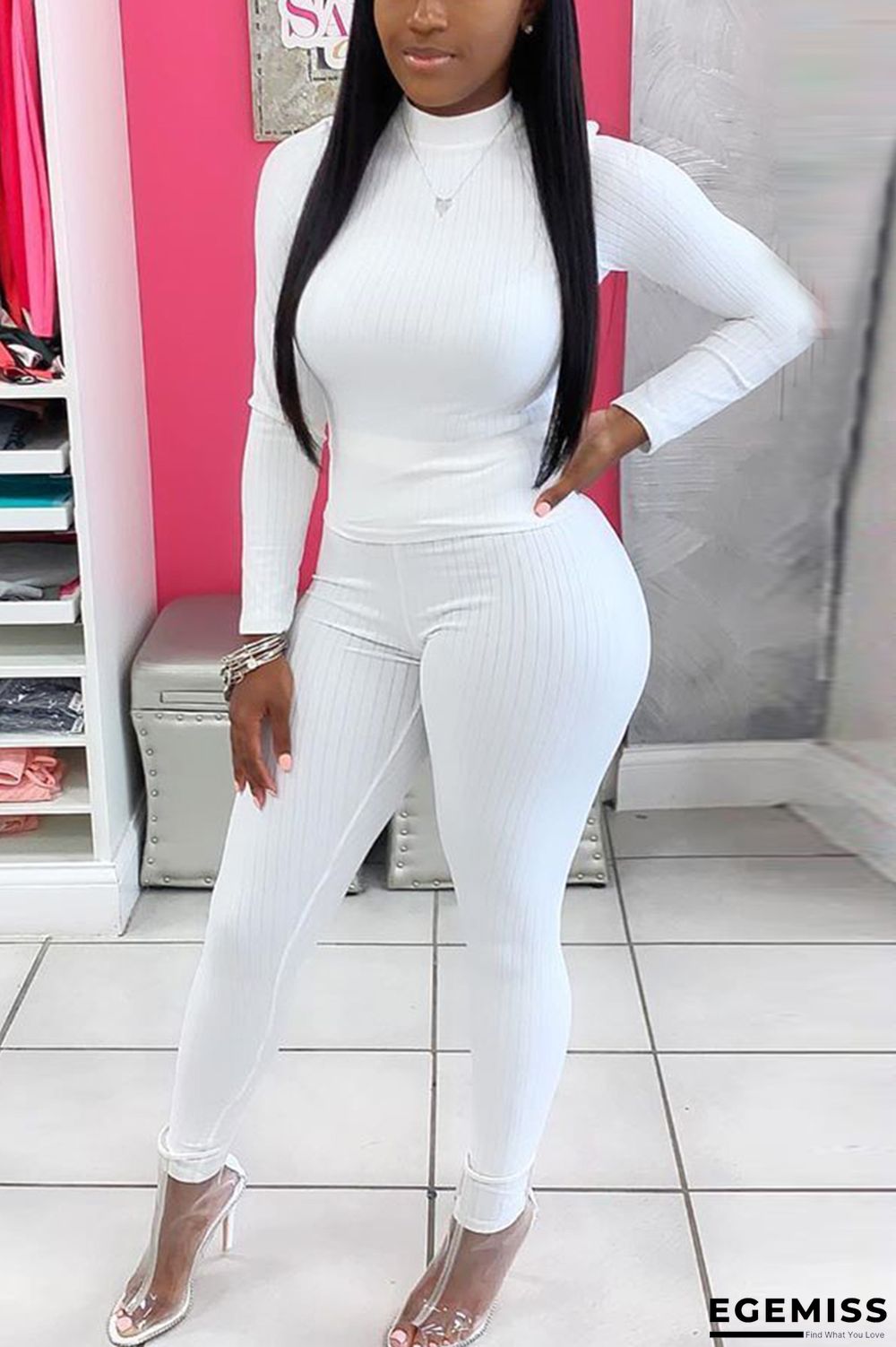 White Street Solid pencil Long Sleeve Two Pieces | EGEMISS