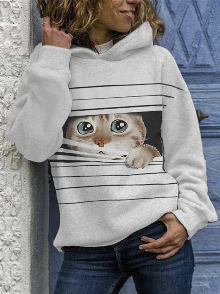 Women Long Sleeve Scoop Neck Hooded Printed Sweatshirts Tops