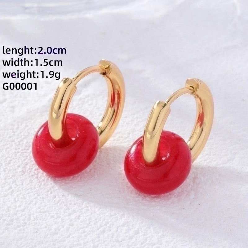 2 Pieces Retro Minimalist Round Plating 304 Stainless Steel Natural Stone Gold Plated Earrings
