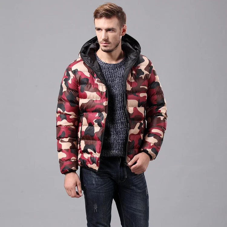 Doudoune Camouflage Coat Men's Jacket Casual Hooded Youth Zipper Side Seam Sidekick Winter