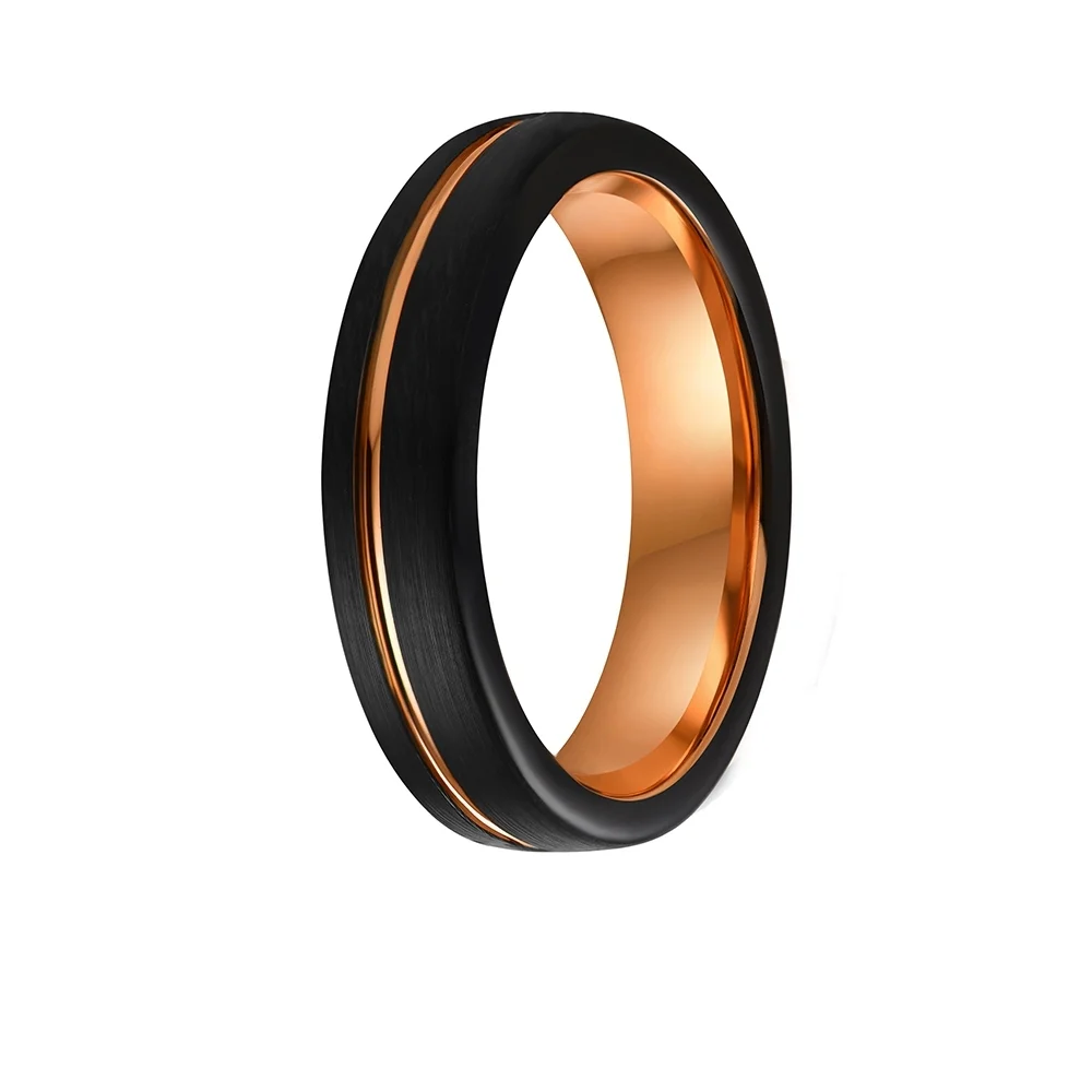 6MM 8MM Women's Or Men's Rose Gold Grey Triple Tone Tungsten Carbide Wedding Bands Pipe Cut Flat Edges