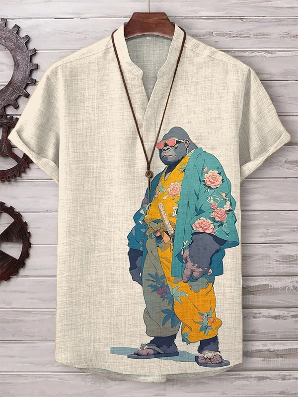 Men's Kimono Gorillas Art Print V Neck T-Shirt