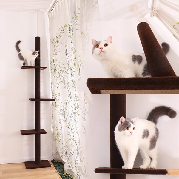 Three Tier Floor-to-Ceiling Cat Tree Cat Climbing Tree 9 Feet Grey
