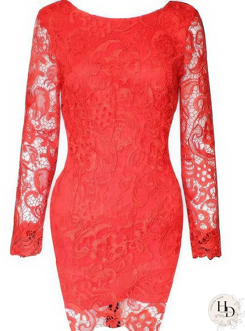 Vestido de encaje para mujer - Patrones florales / Manga larga