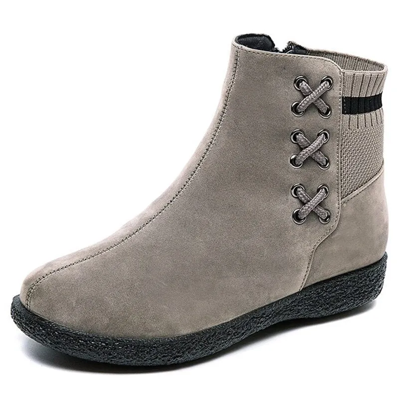 Women Ankle Boots Female 2020 Winter Boots For Women Winter Shoes Lace Up Leather Warm Fur Women Shoes Knitting Botas De Mujer