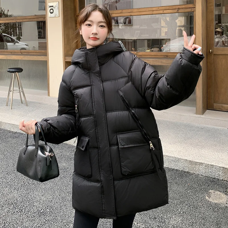 Woherb Medium And Long Down Cotton Jacket Women's Winter New Style Fashion Casual Loose Hat Joker Bread Clothes Padded Clothes-Outfit Ideas