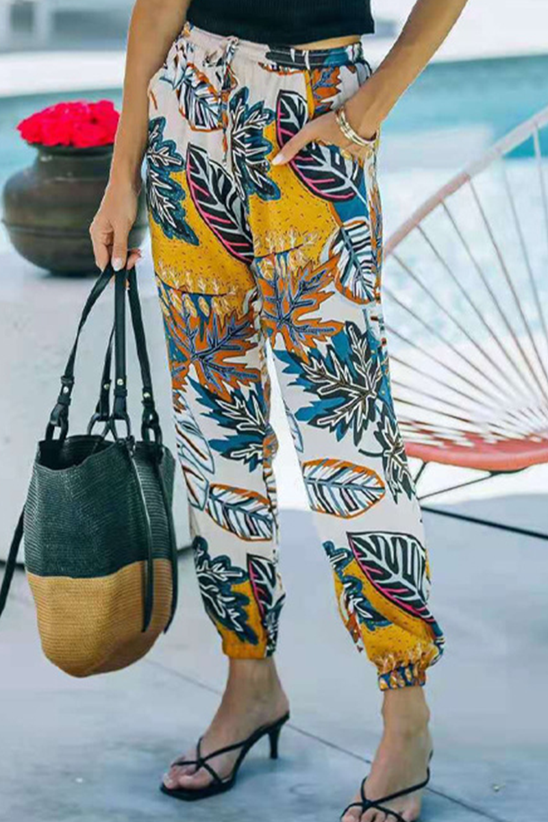 Street Print Split Joint Loose Full Print Bottoms