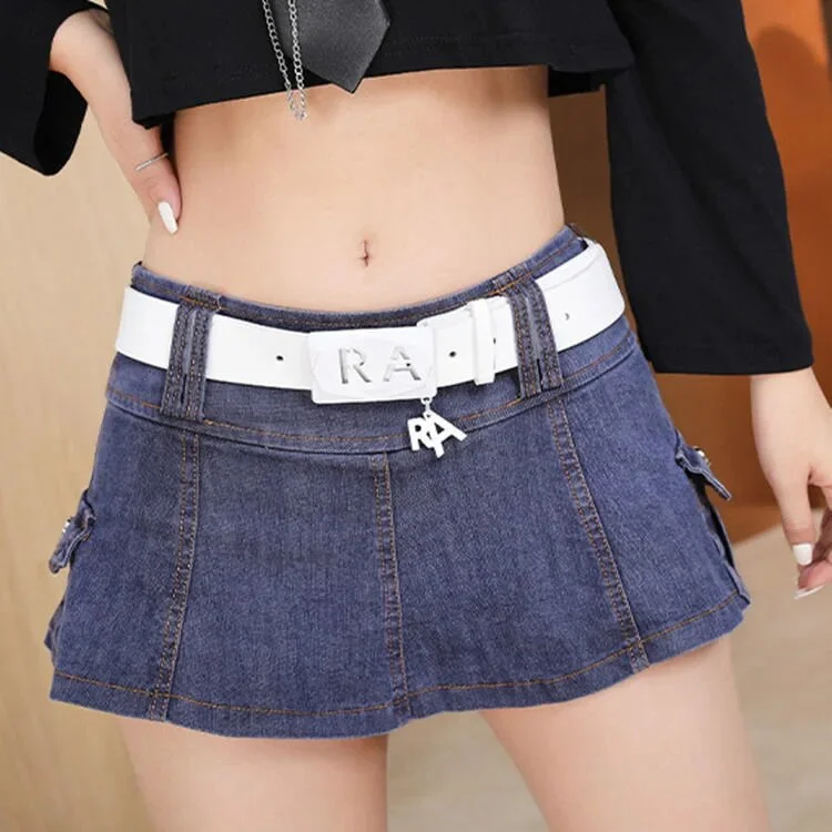 Cartoonh Ins Harajuku Low Waist Mini Pant Skirt with Belt Women Sexy Black Sashes Denim Skirts Female Punk Grunge Clubwear Mujer