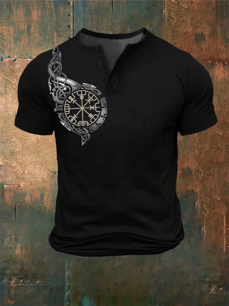 BrosWear Men's Viking Vegvisir Celtic Graphic Henley Shirt