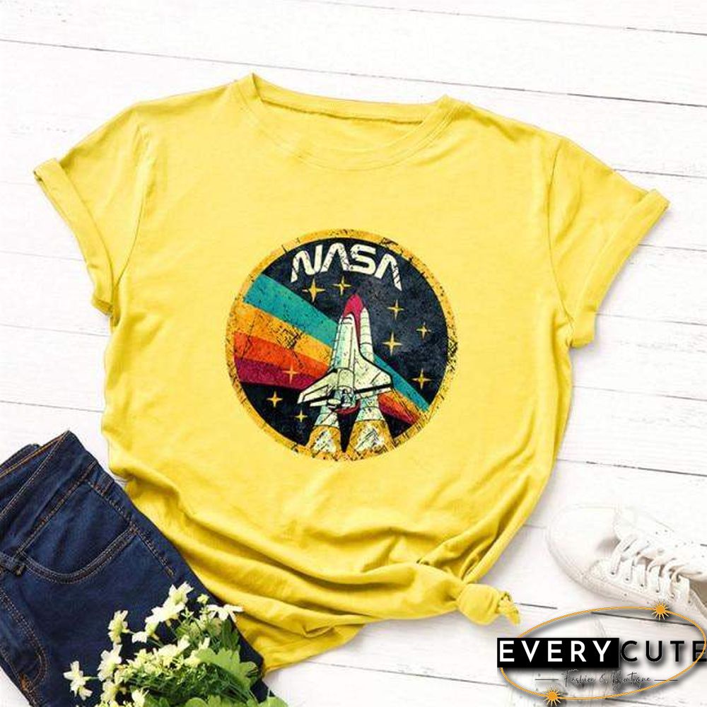 Summer Plus Size Shirt S-5XL New ROCKET Print TShirt Women 100%Cotton O Neck Short Sleeve Tees Casual Tops Woman TShirts
