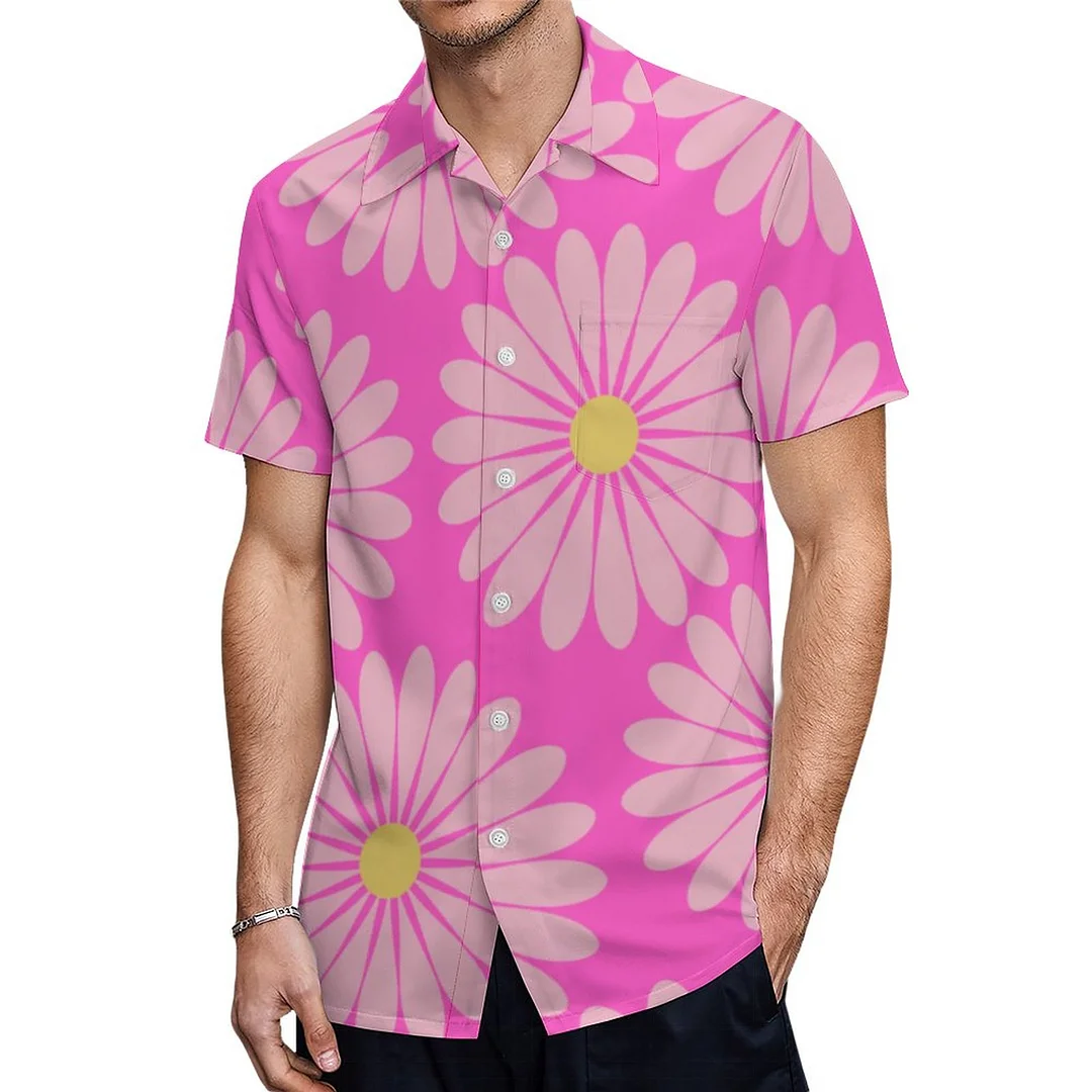 Short Sleeve Retro Scandinavian Flower Hawaiian Shirt Mens Button Down Plus Size Tropical Hawaii Beach Shirts