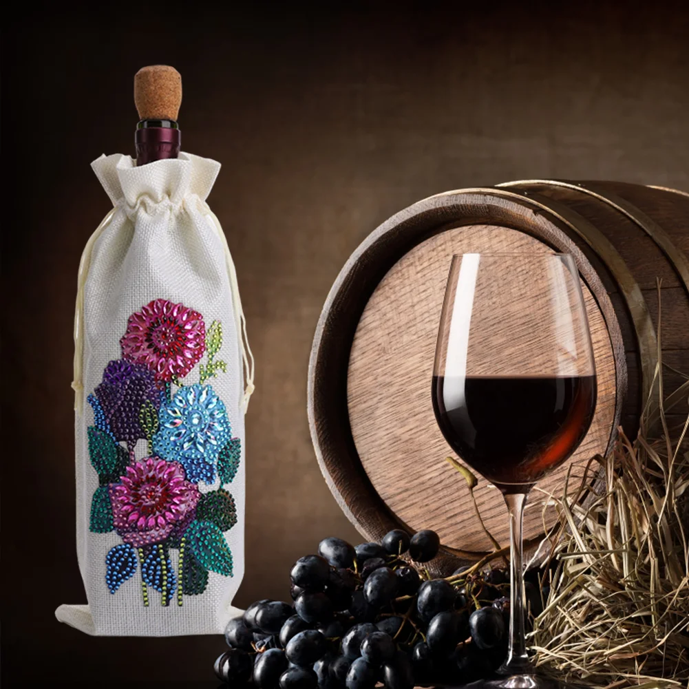 DIY Flowers Diamond Painting Wine Bags Creative Diamond Art Liquor Bottle Covers