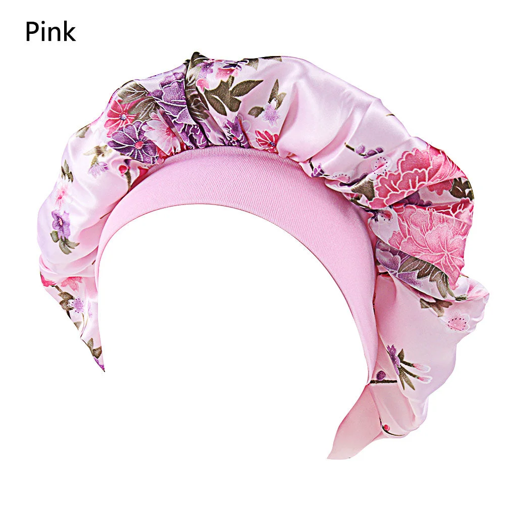Printing Satin Bonnet For Women Elastic Wide Band Night Sleep Satin Hat Chemo Caps Hair Loss Cover Fashion Head Wrap Hair Care