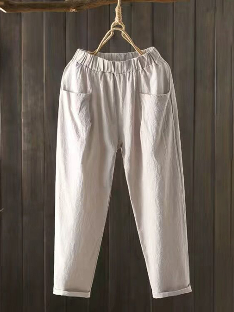 Comstylish Vintage Pockets Comfy Cotton Linen Pants