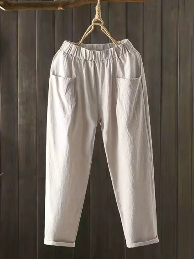 VChics Vintage Pockets Comfy Cotton Linen Pants