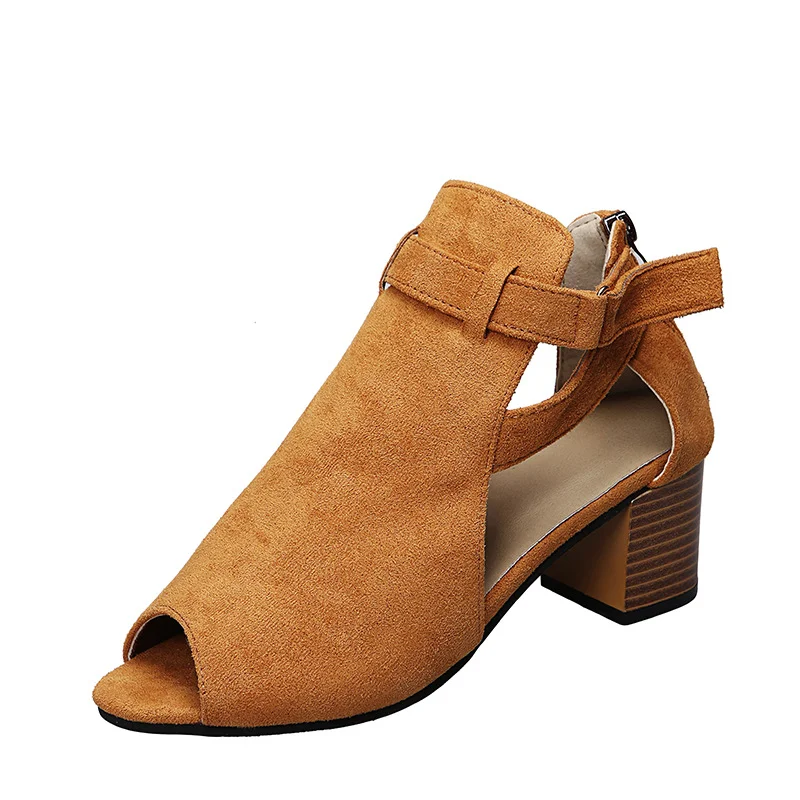 Yyvonne Spring And Summer New Thick Heel High-Heeled Sandals Women's Large-Size Hollow Women's Shoes Zippered Women's Sandals