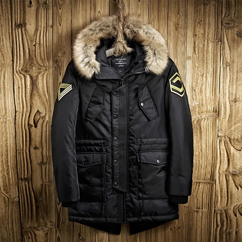 New Winter Hat Detachable Men's Coat Thick Warm Fur Collar Long Jacket Men Casual Fashion Overcoat Streetwear