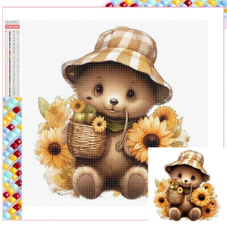 Sunflower Bear 30*30CM (Canvas) Full Square Drill Diamond Painting gbfke