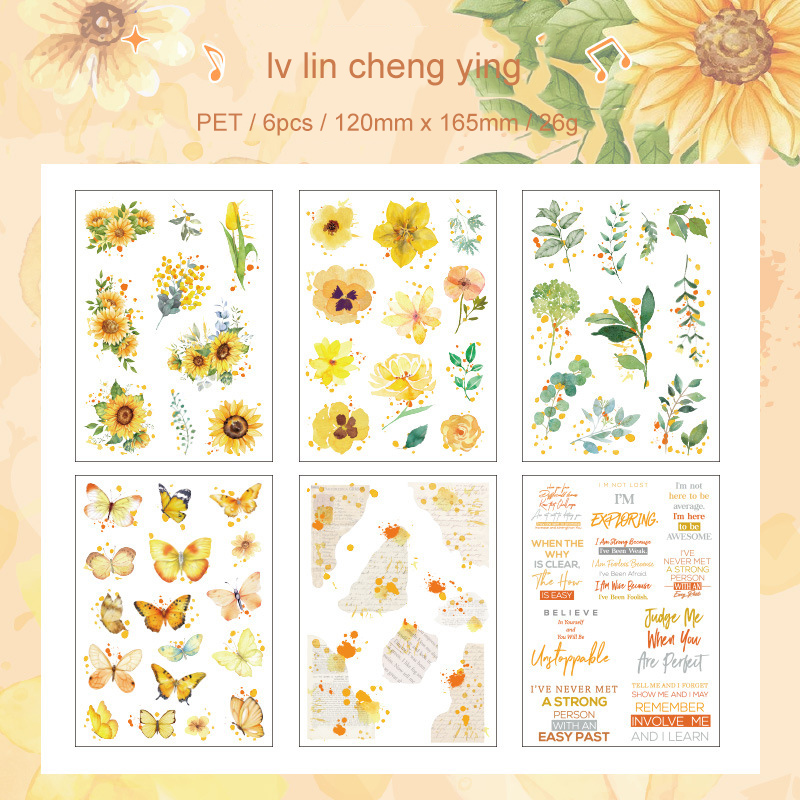 Journalsay Flower Butterfly Green Leaf Series Vintage Landscaping English Text PET Sticker