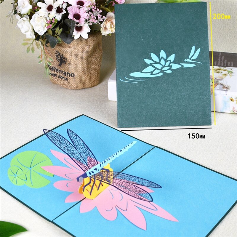 10 Pack 3D Dragonfly Pop-Up Birthday Cards for Kids Cartoon Animals Gifts Greeting Cards Handmade Wholesale