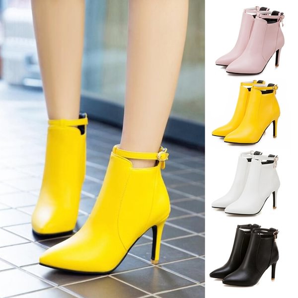 Autumn Women Boots Winter Ankle Boots High Heels Zip White Boots Ladies Autumn Shoes Pointed Toe Handmade Shoes - Shop Trendy Women's Clothing | LoverChic