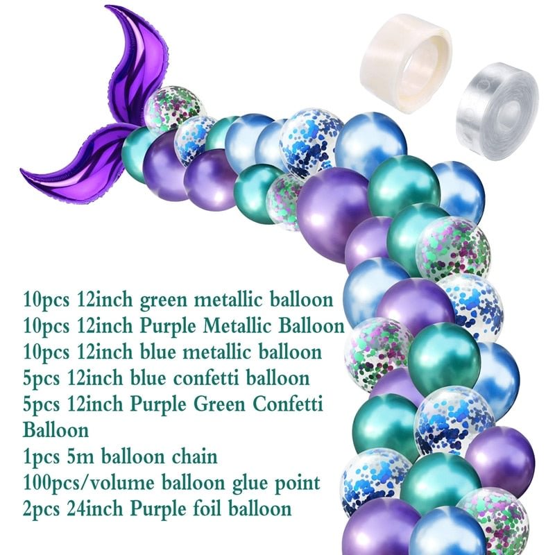 42Pcs Mermaid Balloon Arch Set Mermaid Tail Balloon Little Mermaid Party Decorations Supplies Wedding Girl Birthday Party Decor