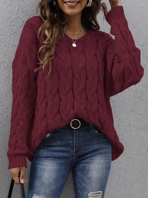 Solid Color Acrylic Sweater - VSMEE