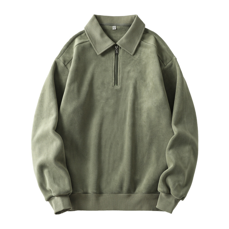 Mature Men Fashion Lapel Half-zip Sweatshirt Winter Warm Fleece Long Sleeve Top