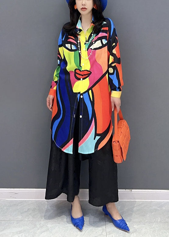 VCSHOES Colorblock Peter Pan Collar Print Patchwork Cotton Shirts Dress Long Sleeve